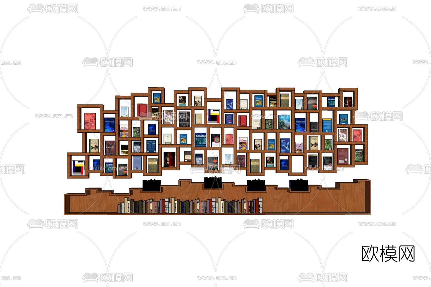 现代实木壁柜免费su模型下载