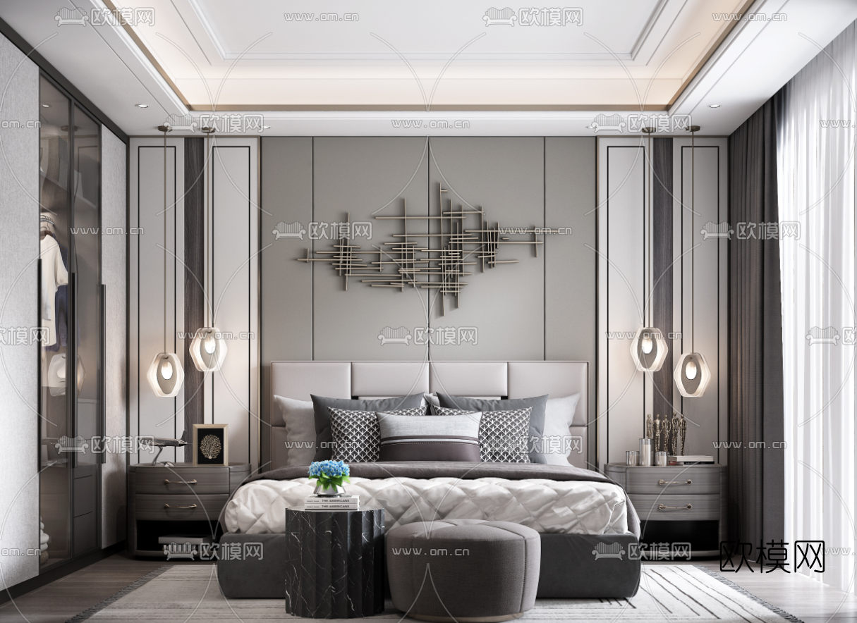 现代主人房卧室3d模型下载