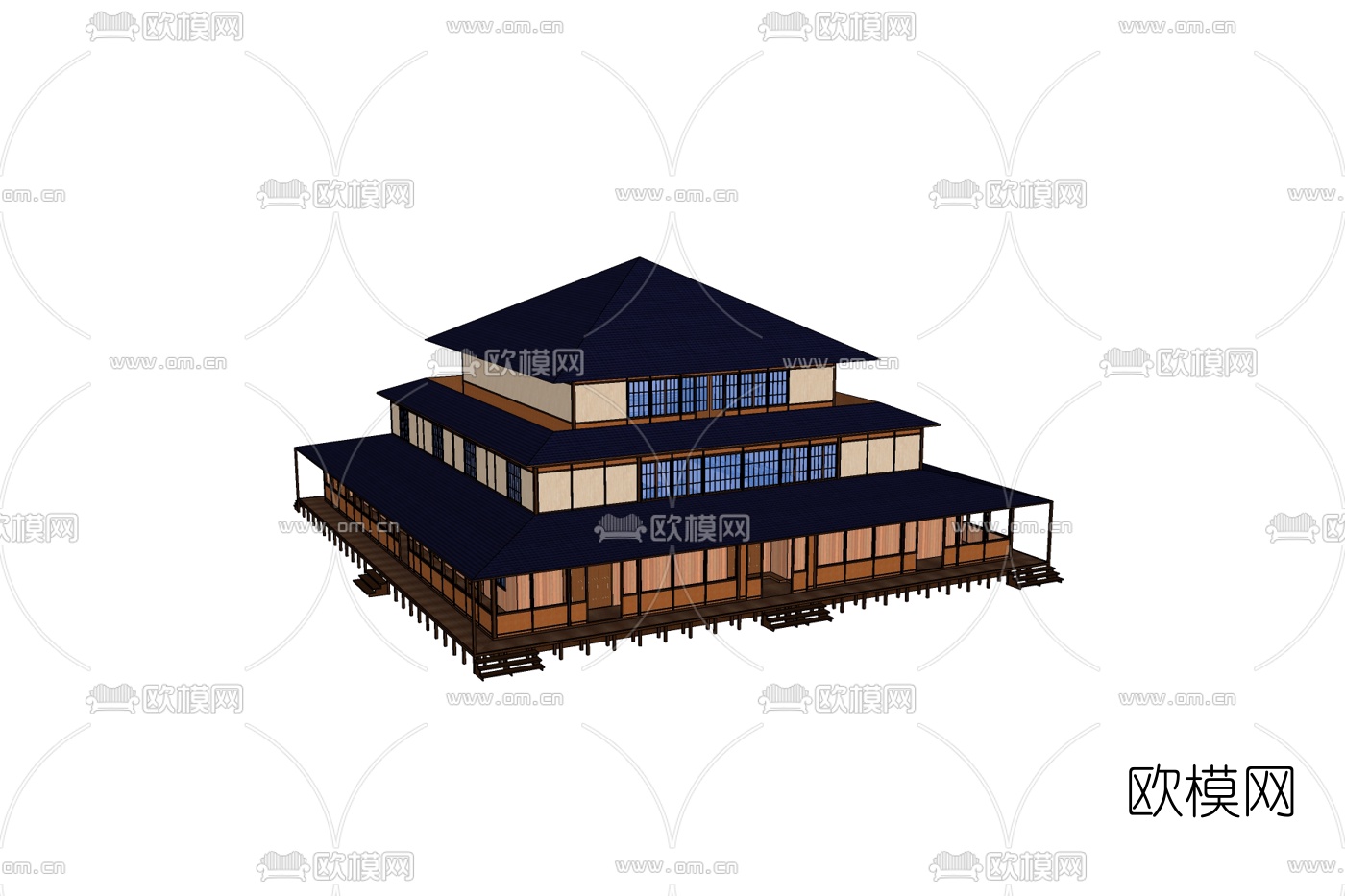 日式三层阁楼免费su模型下载