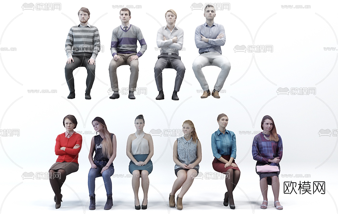 现代坐姿男人女人3d模型下载