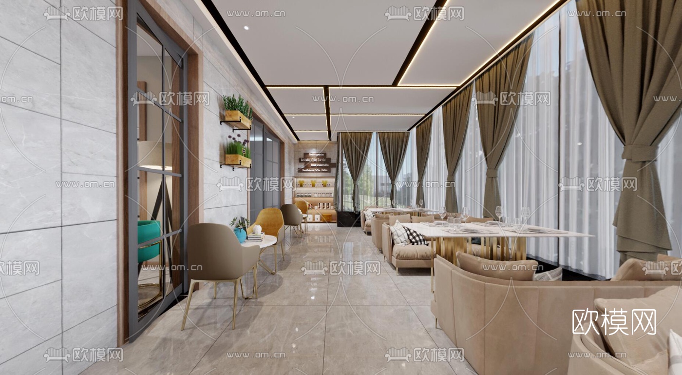 现代轻奢咖啡店vr全景3d模型