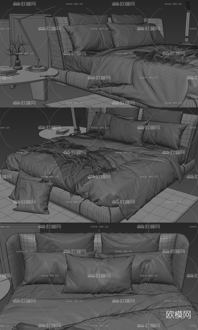 现代布艺双人床3d模型