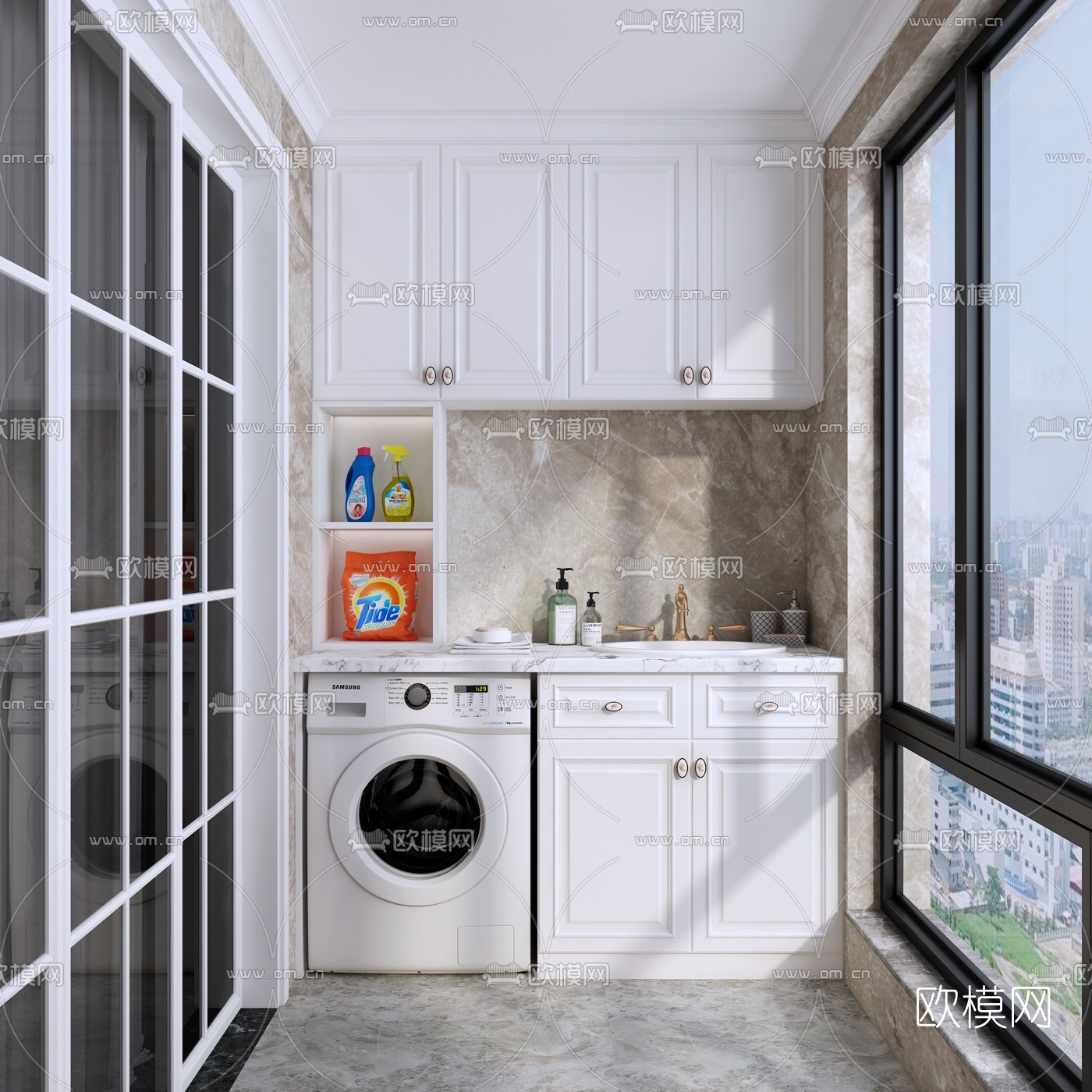 简欧阳台洗衣房3d模型下载