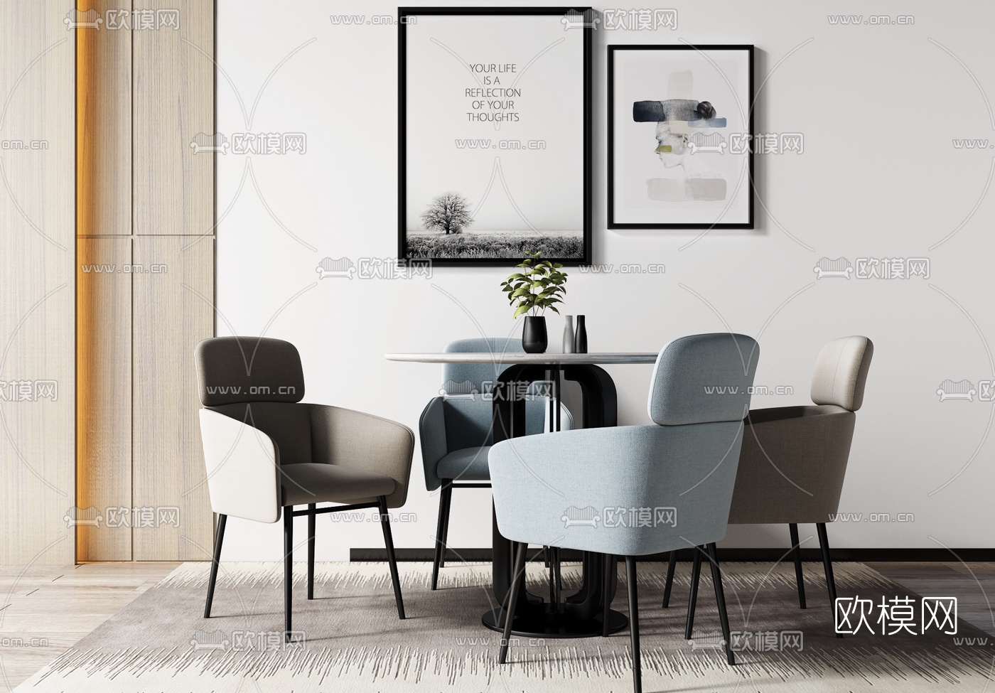 现代圆形休闲桌椅3d模型下载