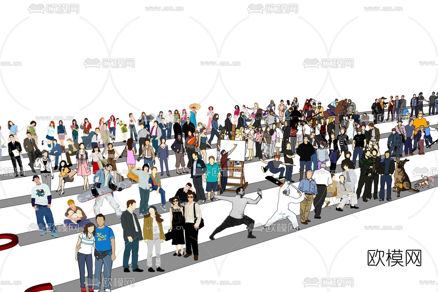 现代人物组合免费su模型下载