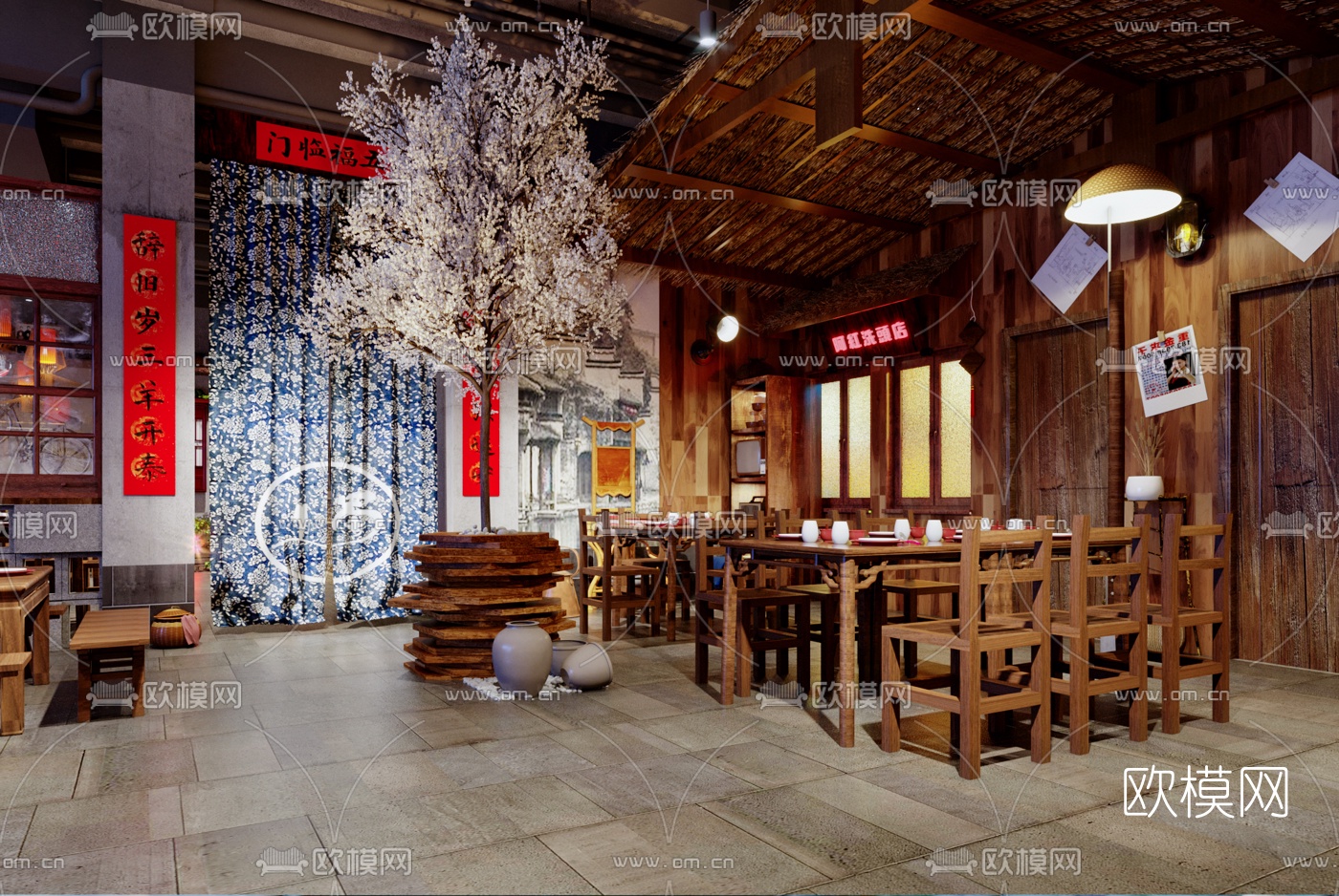 中式复古餐厅火锅店3d模型