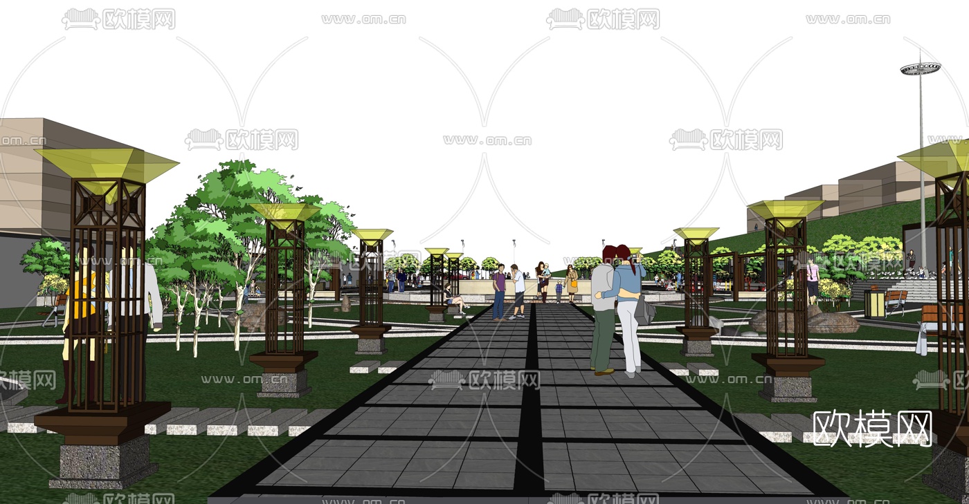 现代广场景观su模型下载（渲染图2）