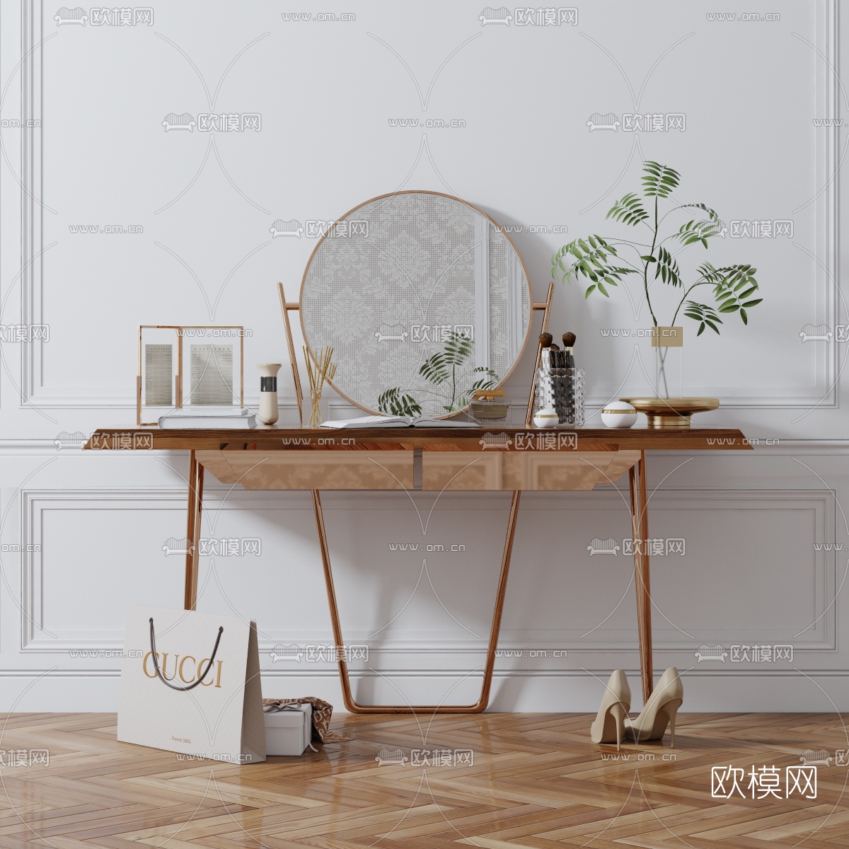 后现代金属梳妆台3d模型-免费3dmax模型库-欧模网