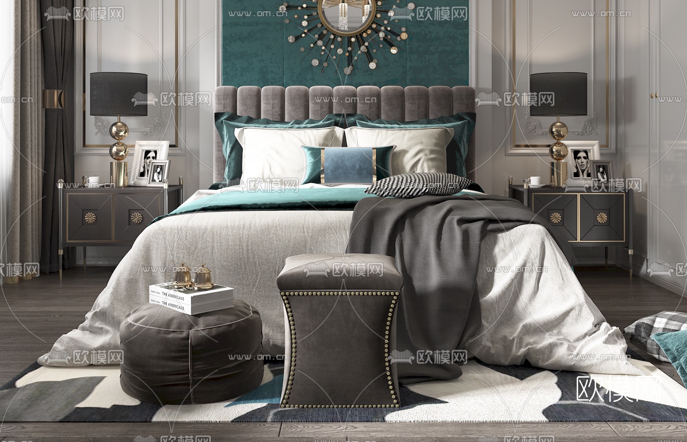 简美卧室主人房3d模型下载（渲染图3）