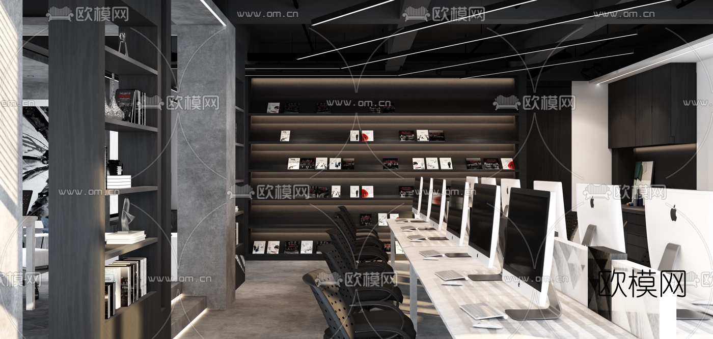 工业风敞开式办公区会议室3d模型下载（渲染图4）