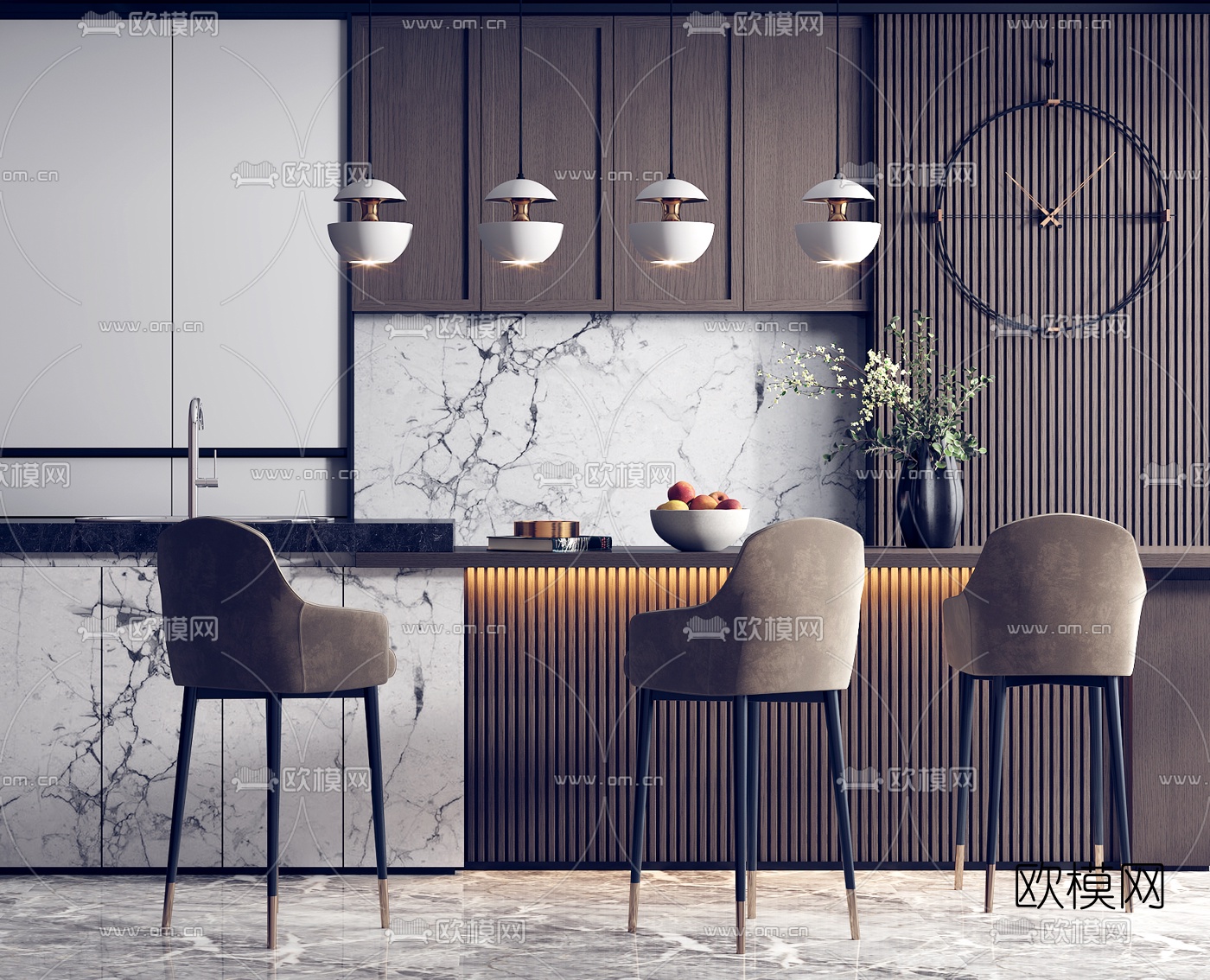 现代轻奢吧台3d模型下载