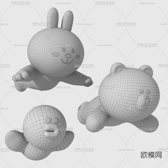 现代公仔布朗熊可妮兔莎莉鸡3d模型下载(渲染图3)