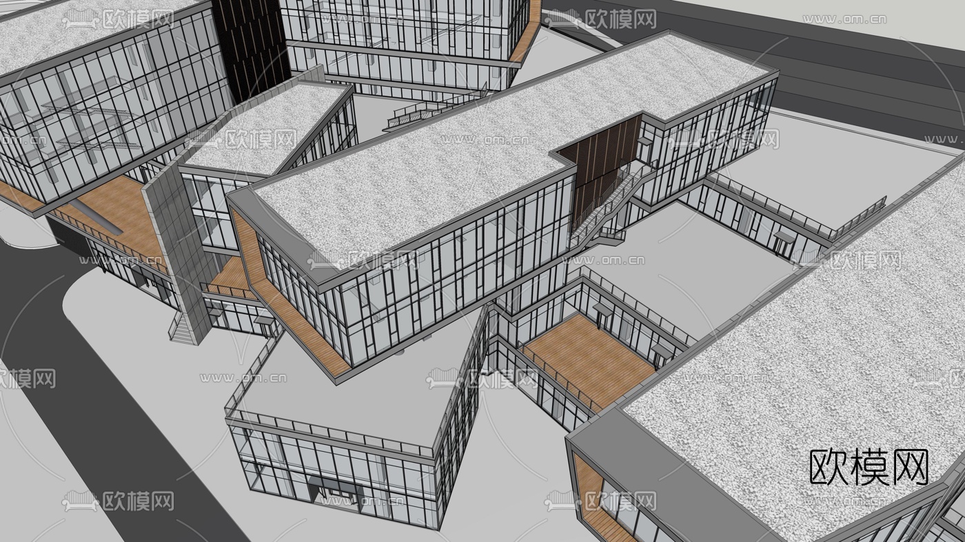 现代办公楼商业街su模型下载（渲染图7）
