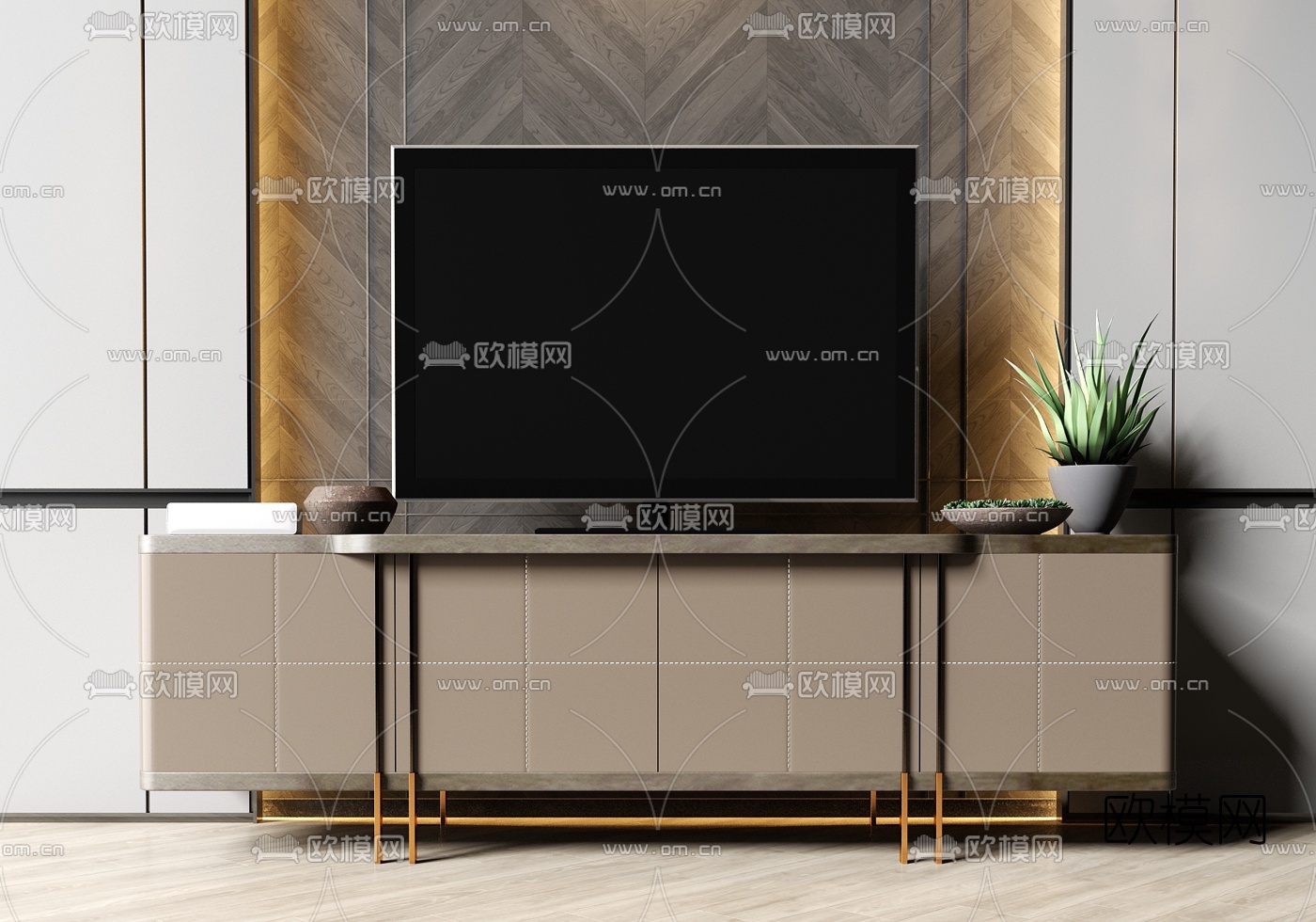 现代轻奢电视柜3d模型下载