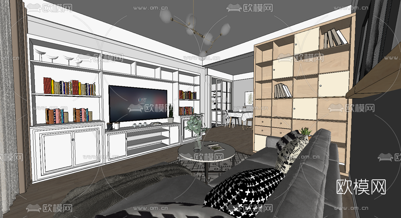 北欧客厅餐厅su模型