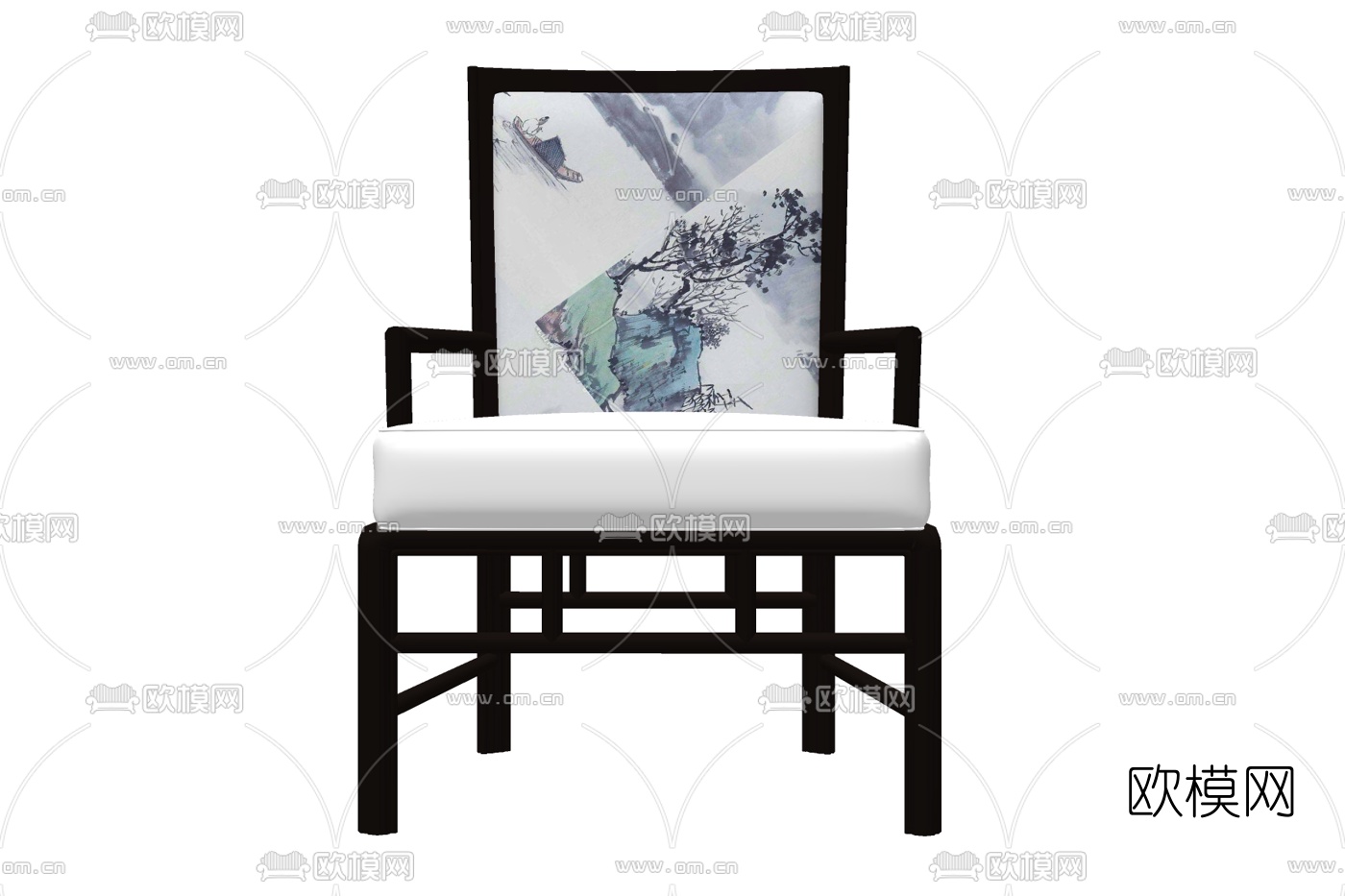 新中式布艺单椅免费su模型下载