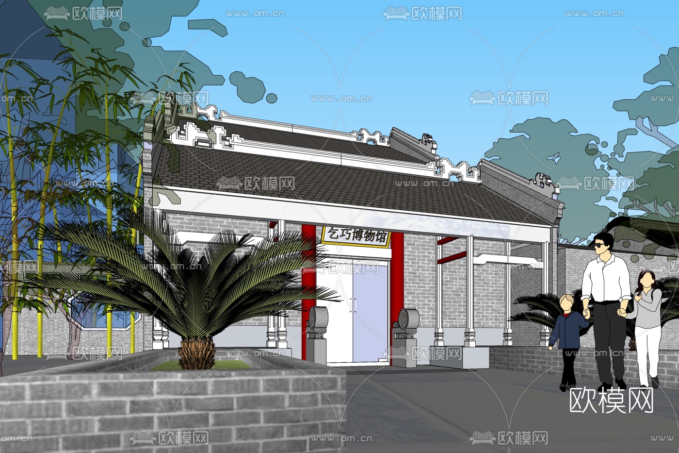 中式博物馆外观免费su模型