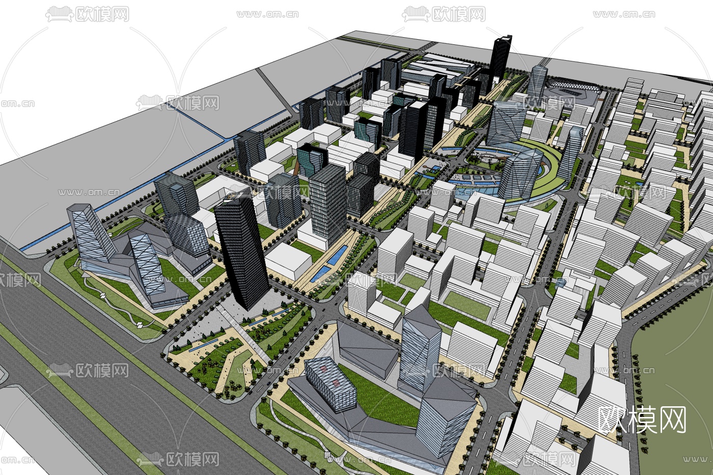 现代高层小区规划免费su模型下载