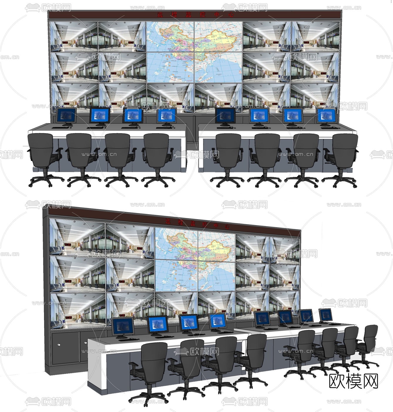 现代监控中心su模型下载