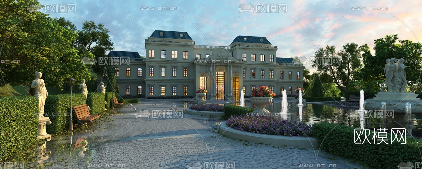 现代别墅园林景观3d模型