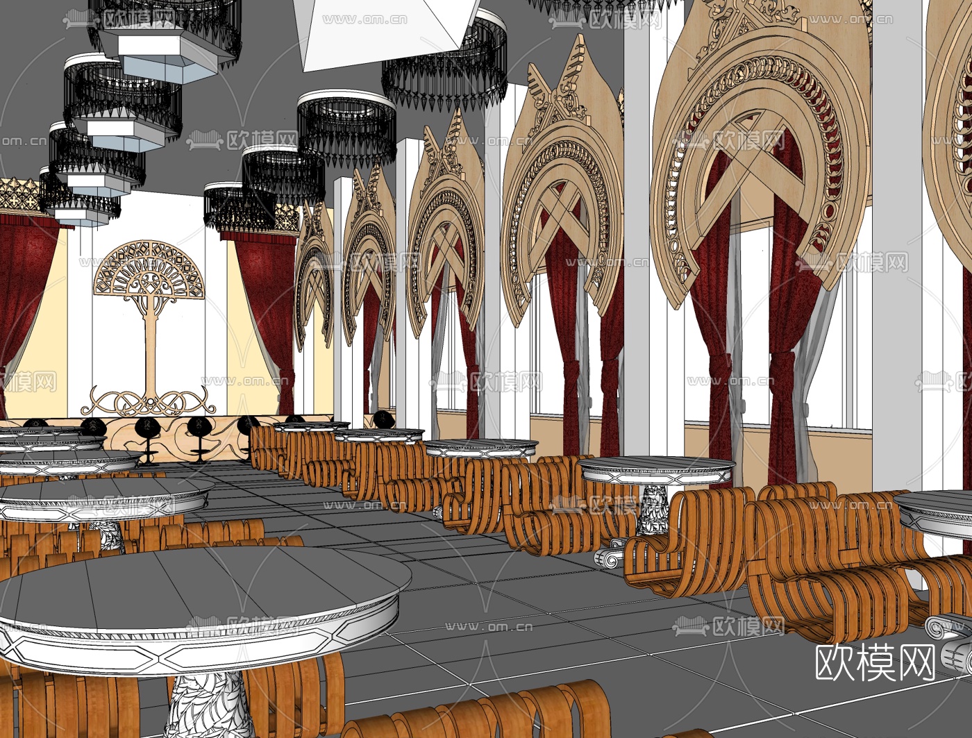 欧式古典西餐厅免费su模型下载