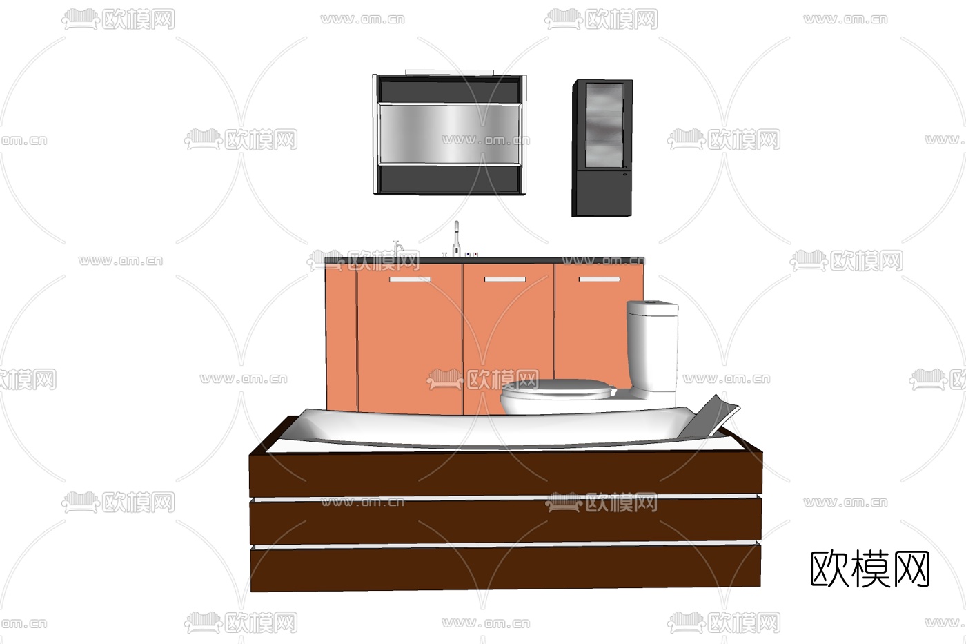 现代镶嵌式浴缸免费su模型下载