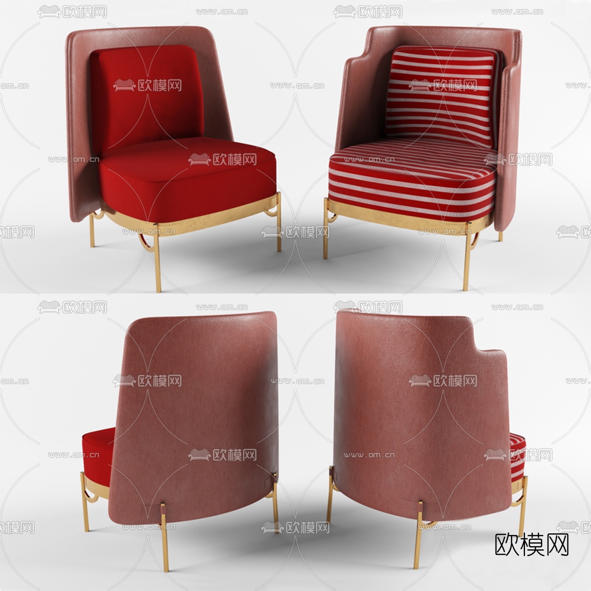 现代皮革单人沙发3d模型