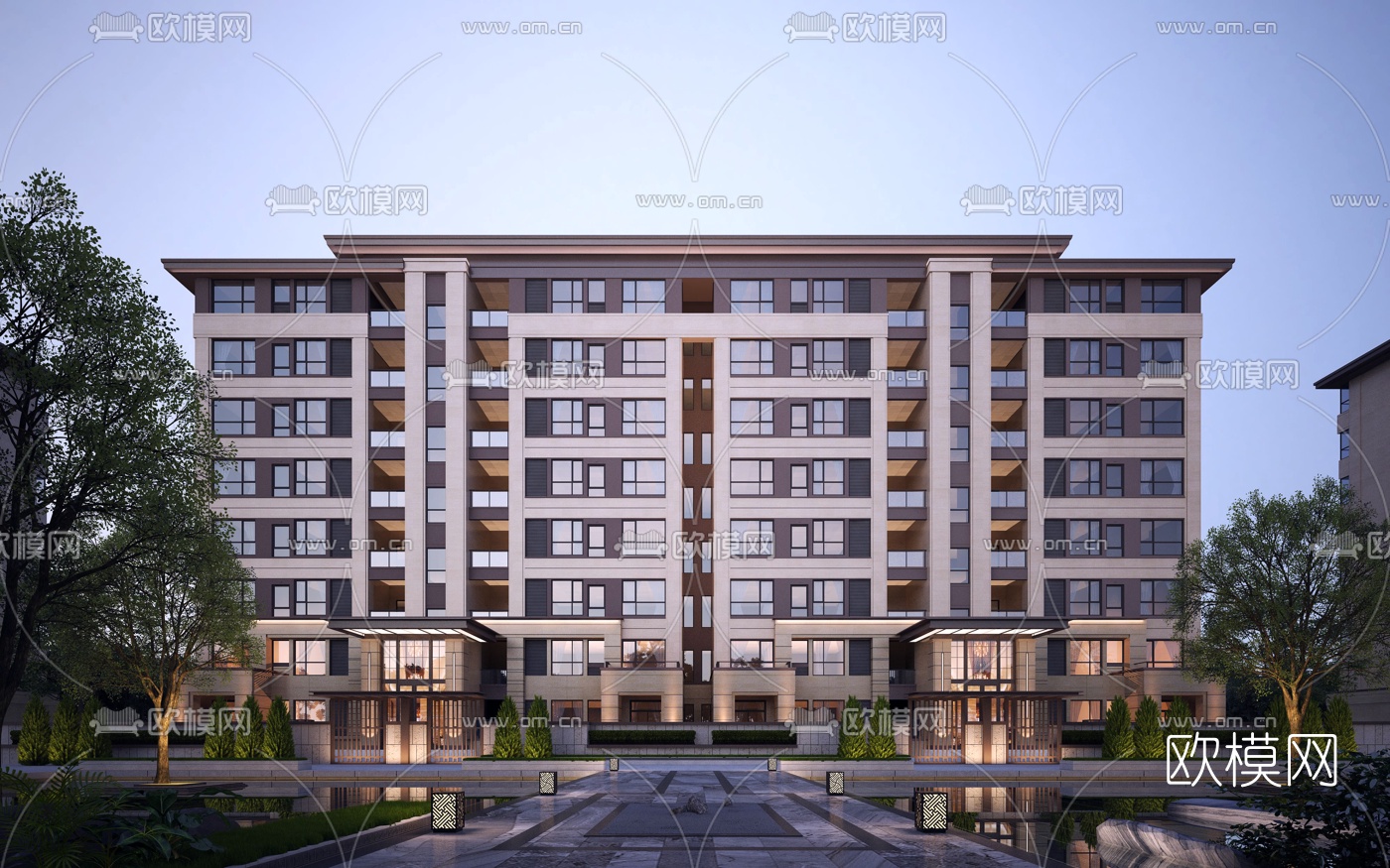 现代住宅楼外观3d模型下载