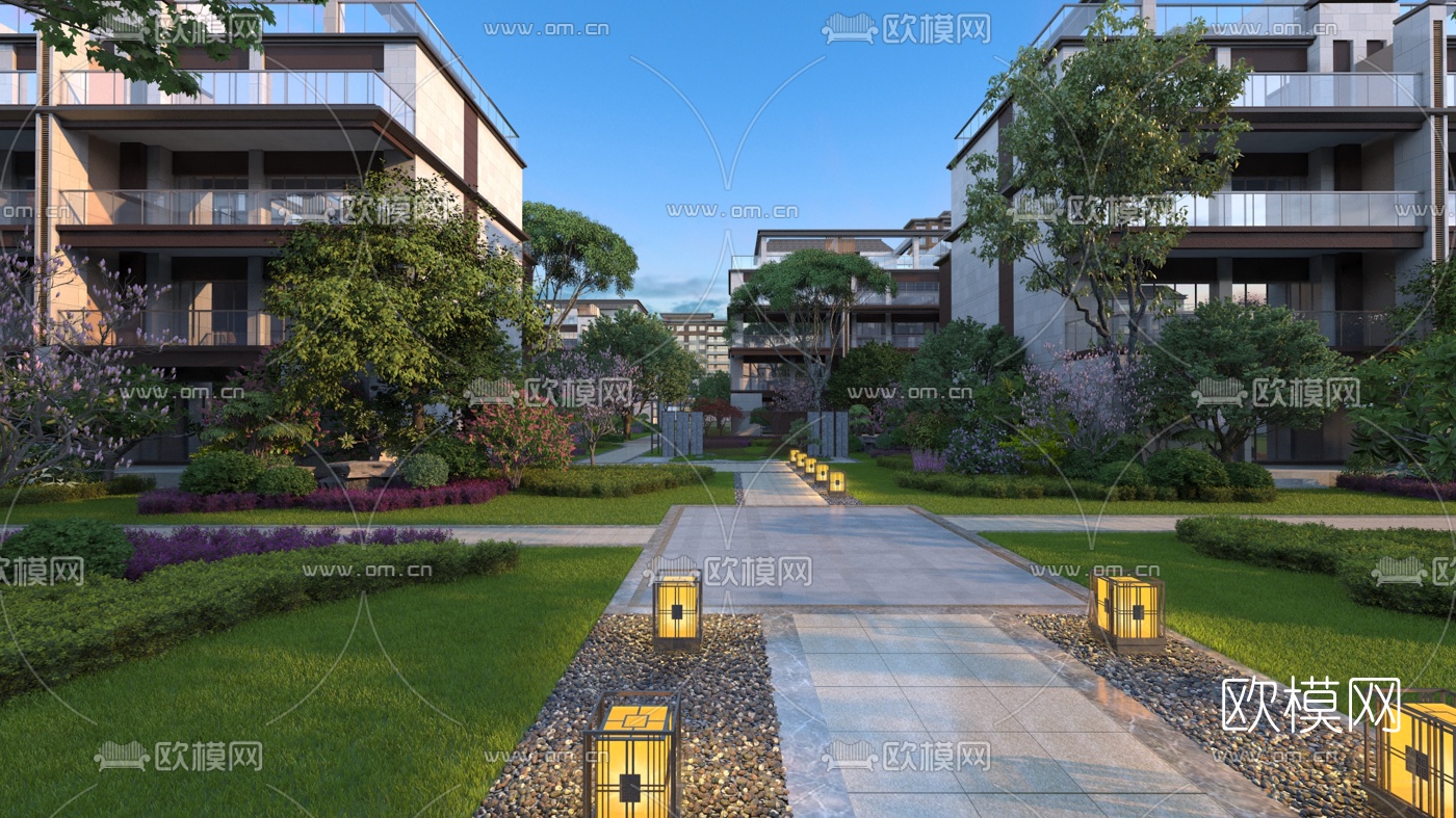 新中式办公园区园林景观3d模型
