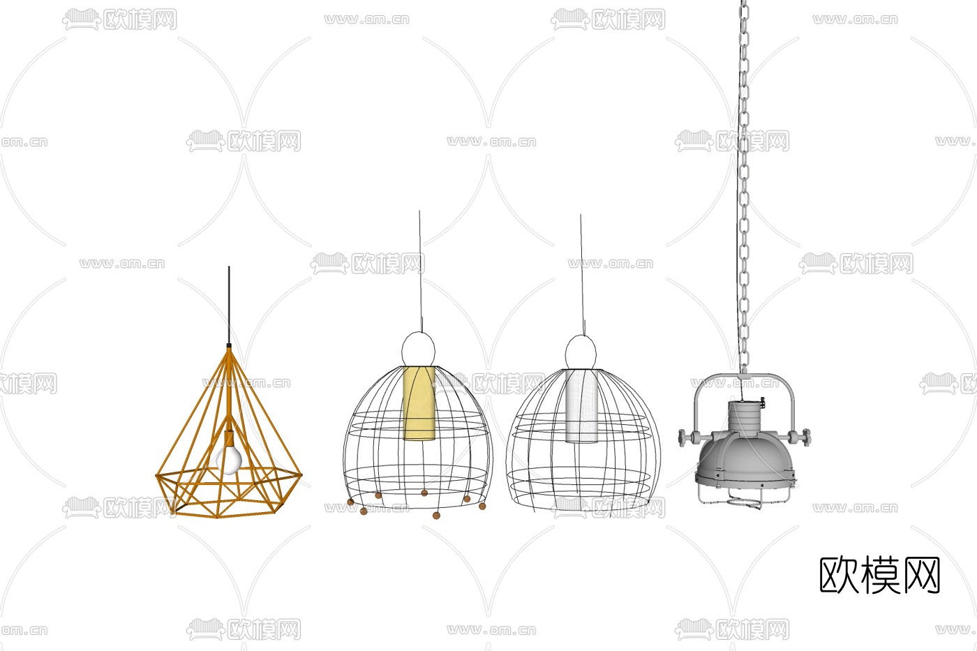 北欧铁艺吊灯免费su模型下载