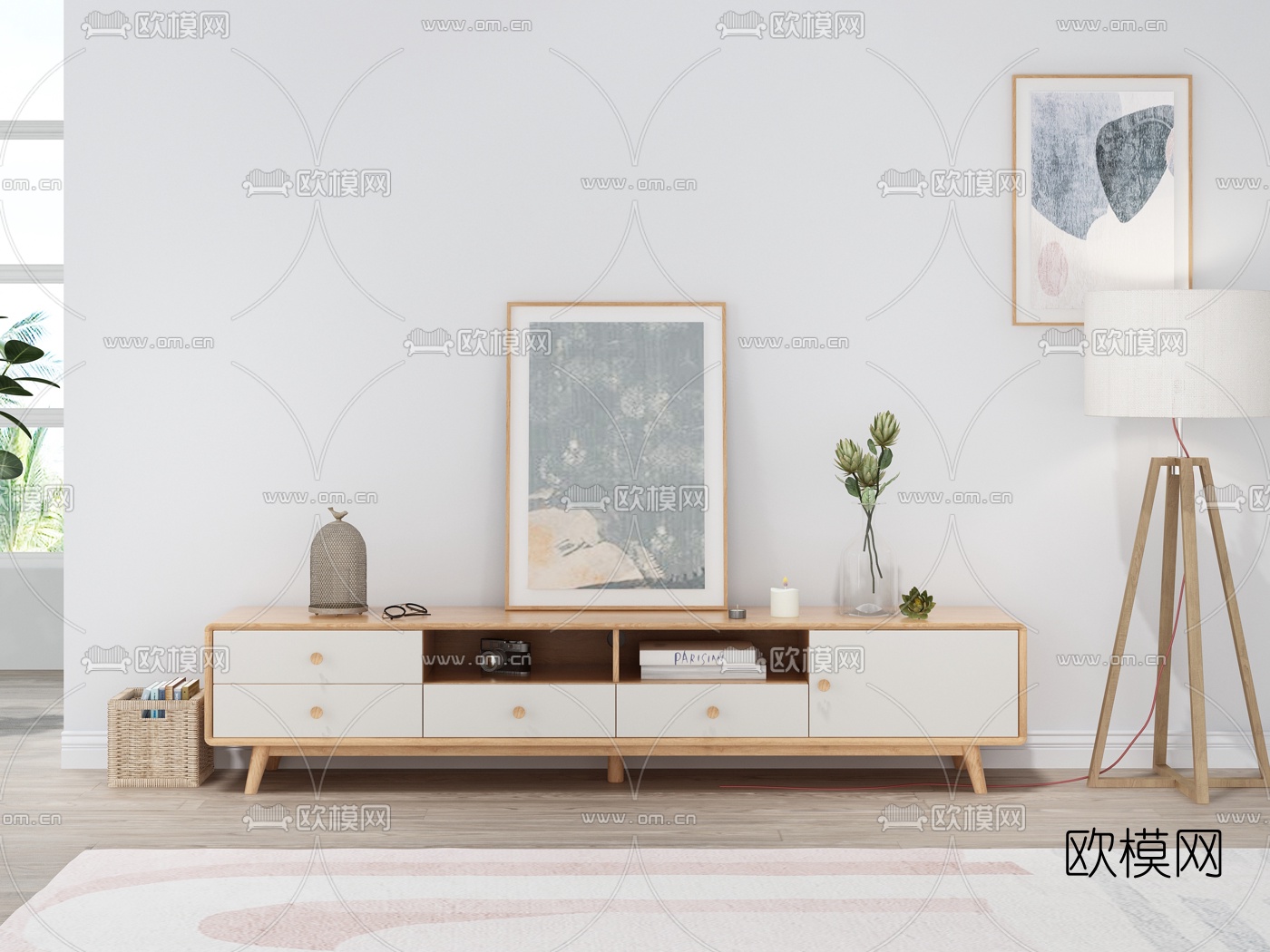 北欧原木电视柜3d模型下载（渲染图1）