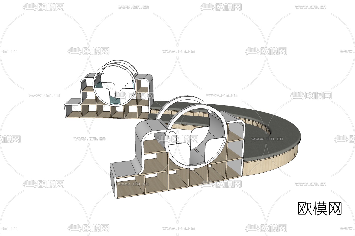 现代实木装饰柜免费su模型下载