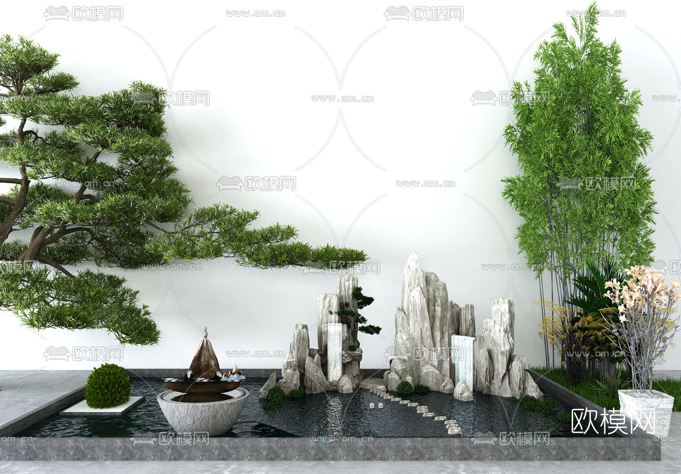 新中式庭院景观小品3d模型下载