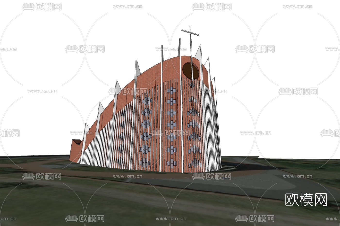 现代教堂外观免费su模型下载