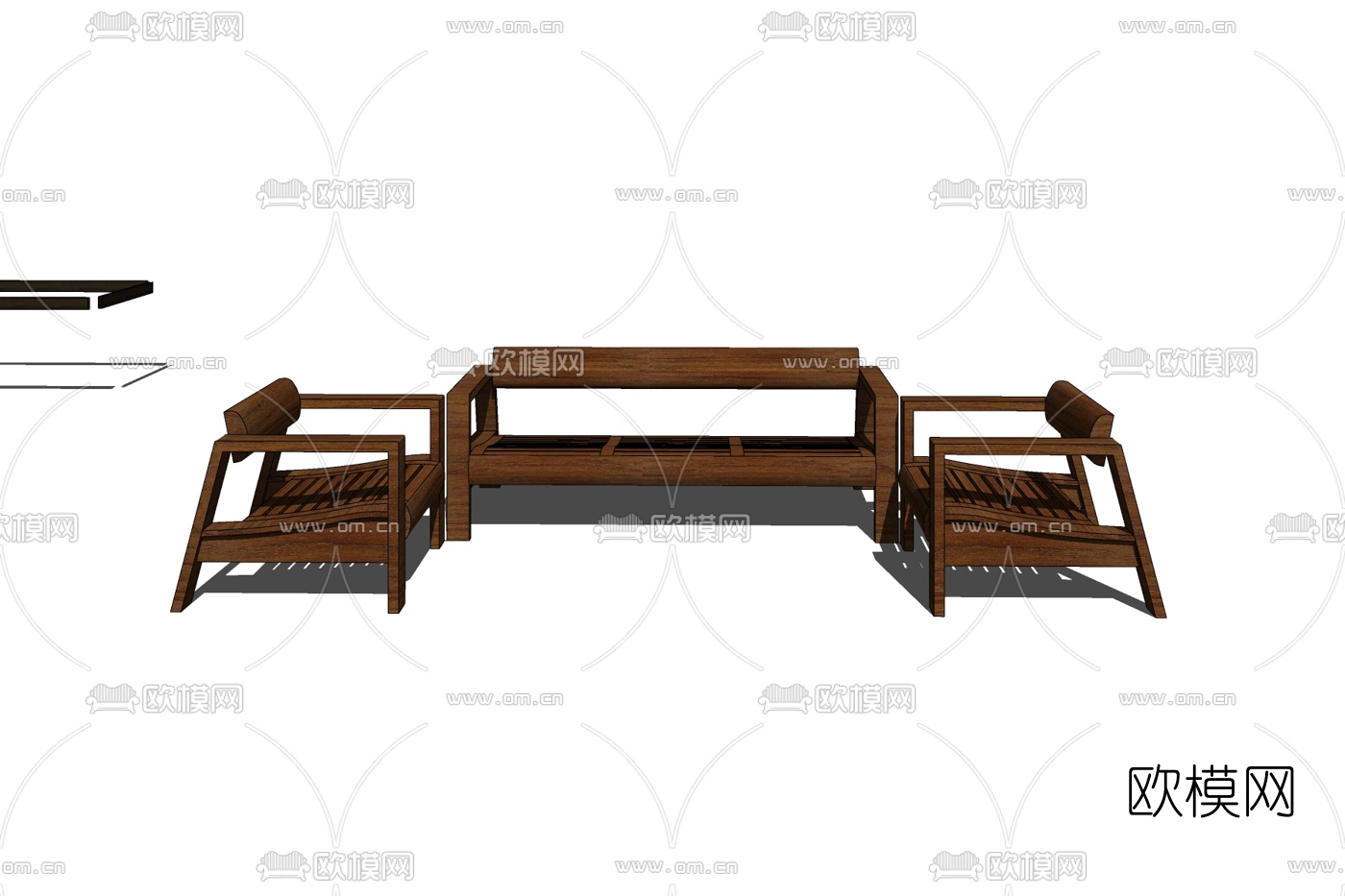 新中式实木组合沙发免费su模型下载