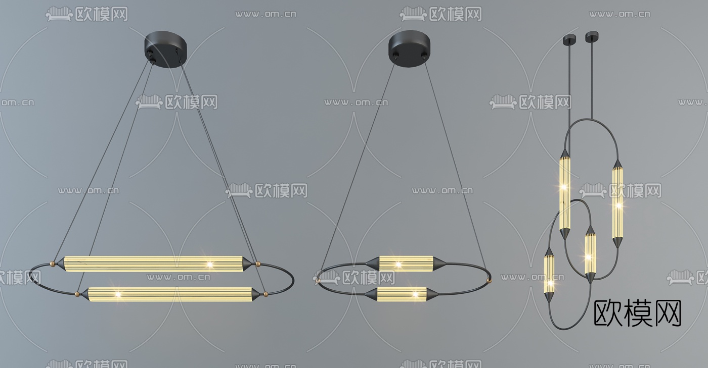 现代灯管吊灯组合3d模型