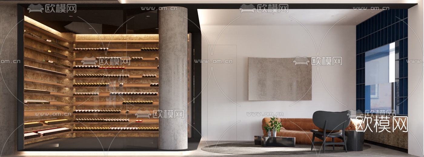 后现代欧客厅餐厅3d模型