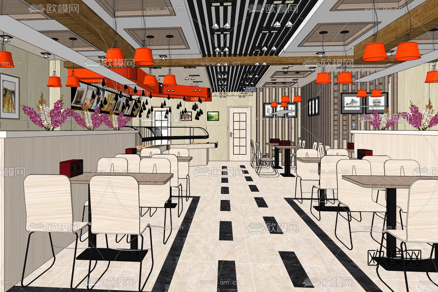 现代主题餐厅免费su模型下载
