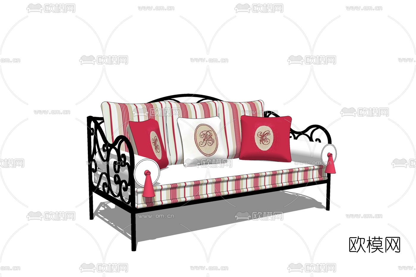 欧式布艺双人沙发免费su模型下载
