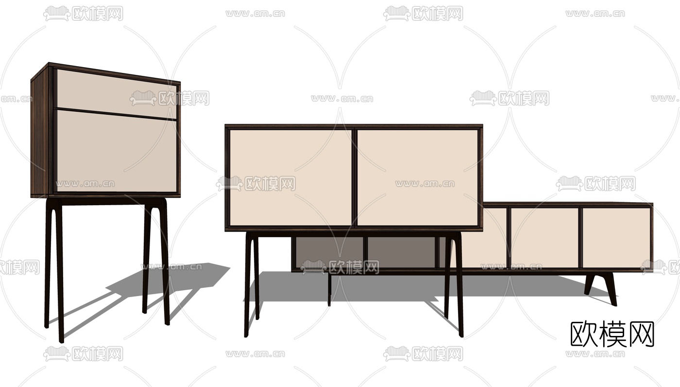 现代实木端景柜电视柜su模型下载