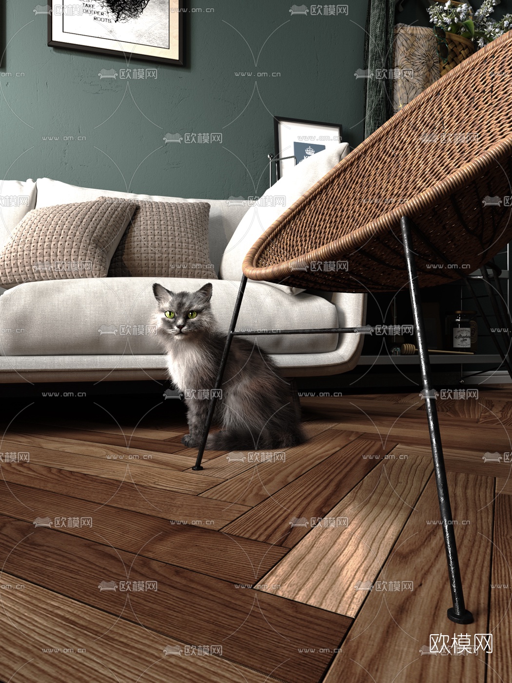 北欧布艺沙发组合3d模型