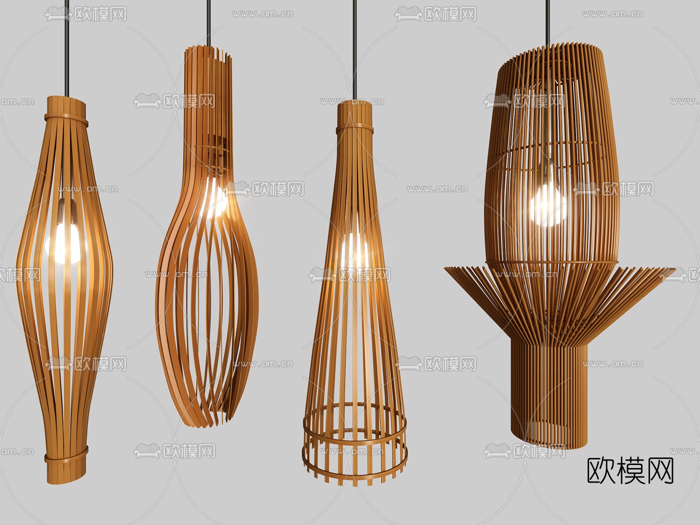 新中式竹编吊灯3d模型下载