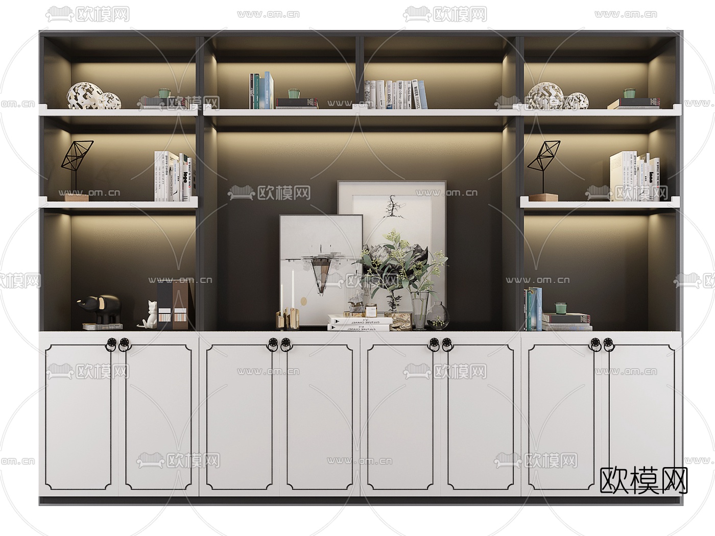 新中式实木摆件装饰柜3d模型下载（渲染图2）