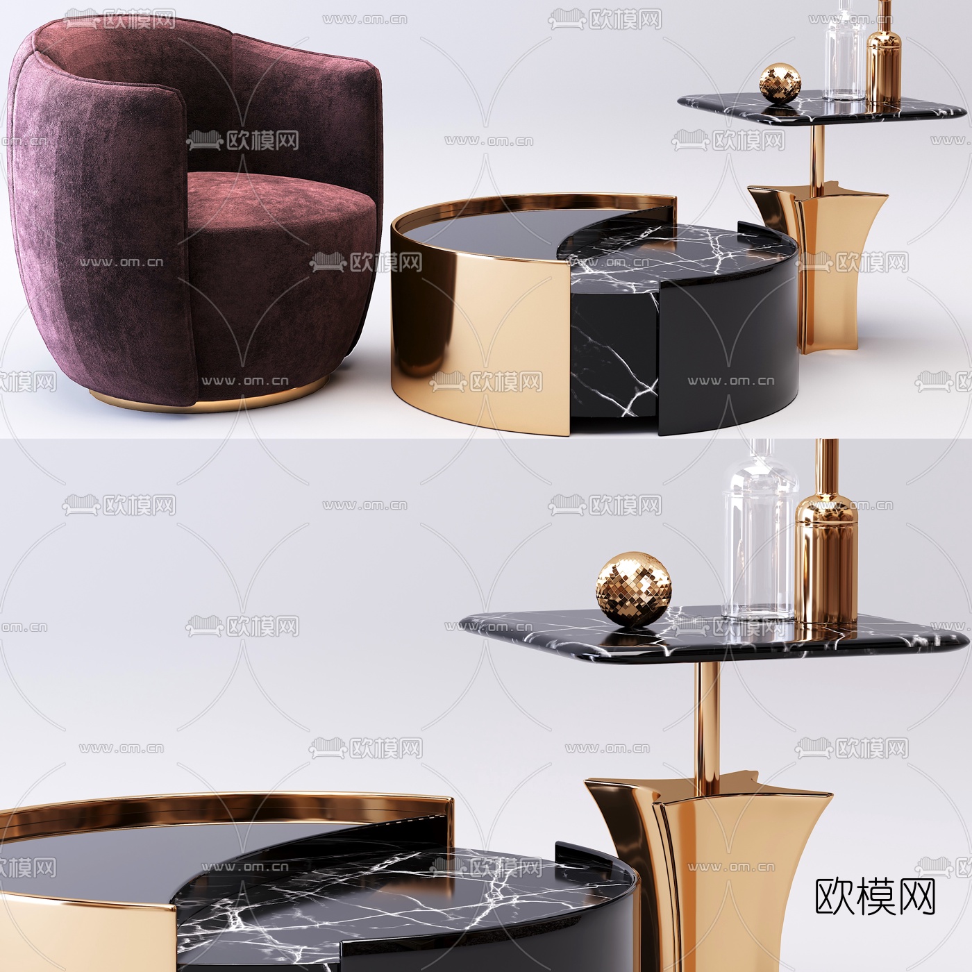 现代轻奢茶几边几3d模型