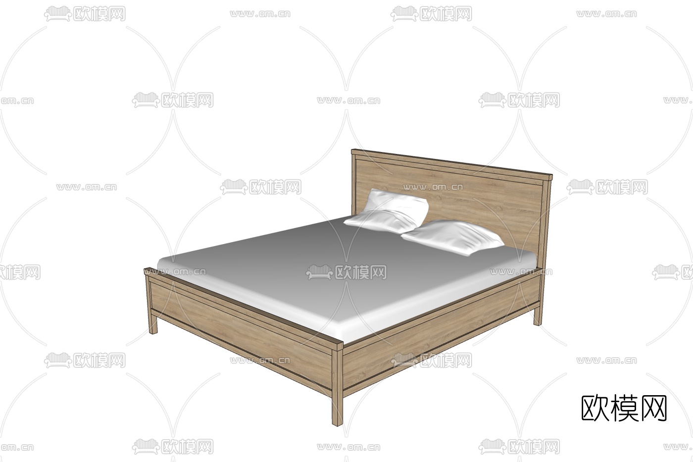 现代布艺双人床免费su模型下载