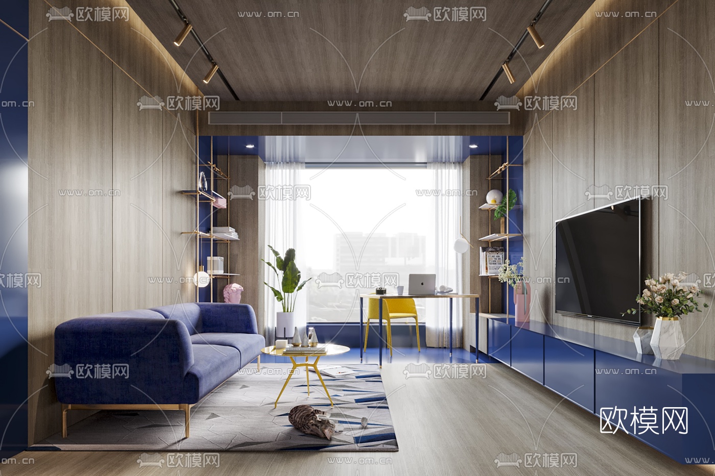 后现代客厅卧室卫生间3d模型下载（渲染图1）