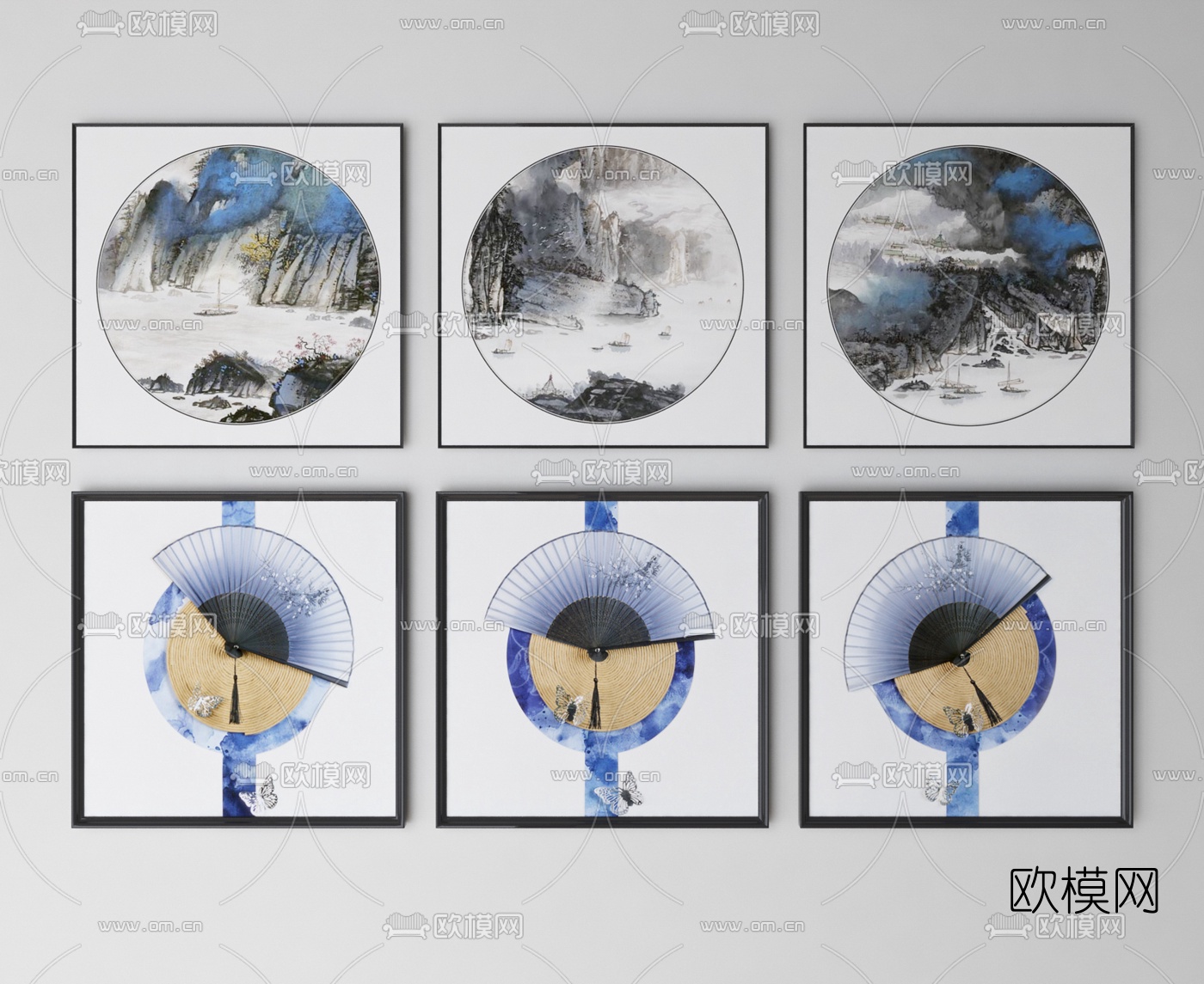 新中式山水装饰画3d模型下载_ID10385277_3dmax免费模型-欧模网