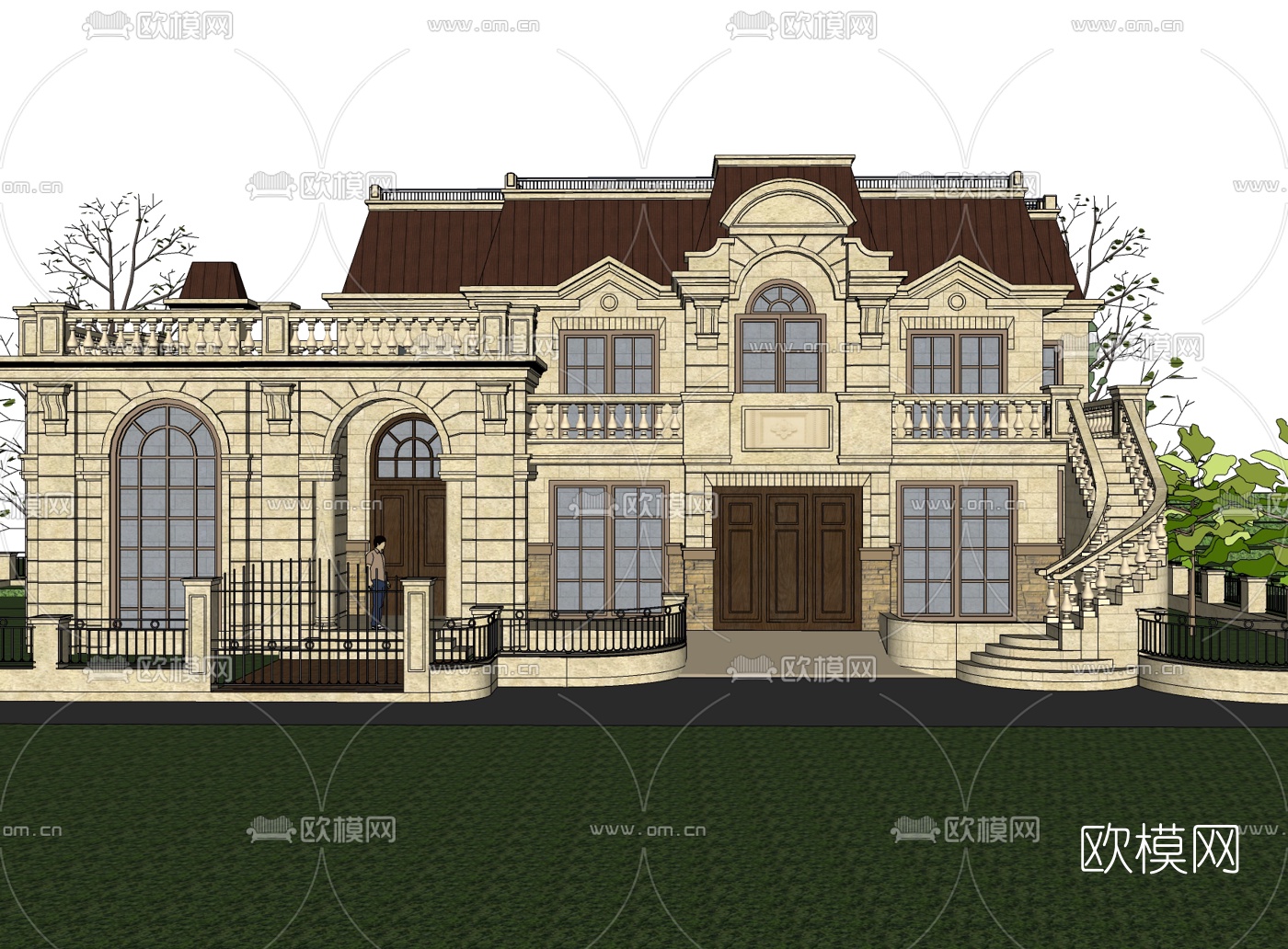 法式别墅外观免费su模型下载