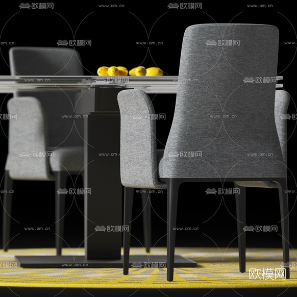 现代方形餐桌椅3d模型下载(渲染图2)