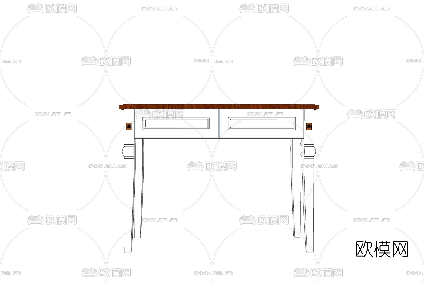 简欧实木书桌免费su模型下载